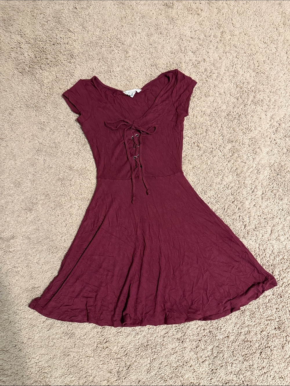 American Eagle Outfitters Lace-Up Fit & Flare Dress - Wine